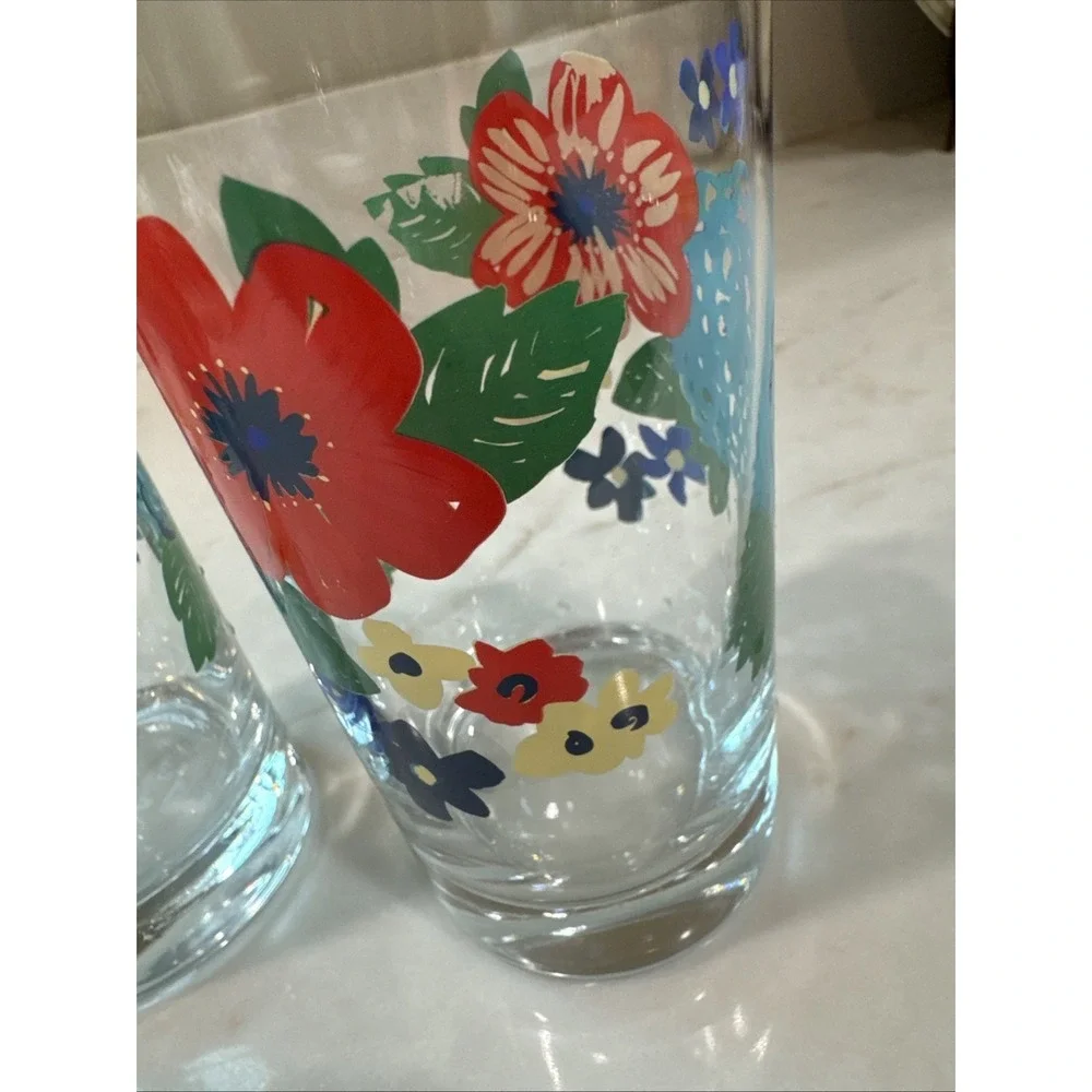 TWO Pioneer Woman Dazzling Dahlias Floral 16 oz Glasses Discontinued